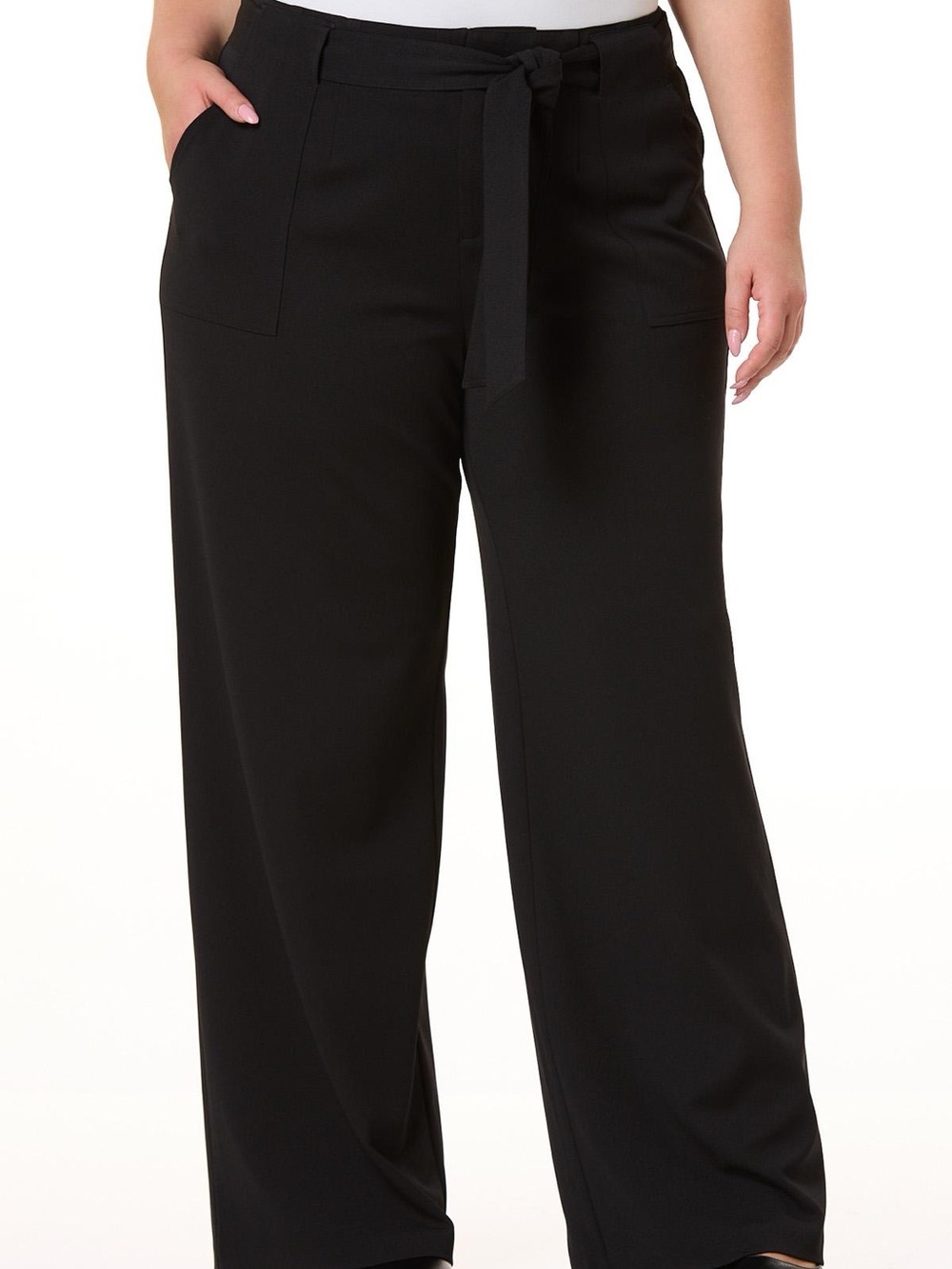 Cato Black Plus-Size Wide-Leg Tie-Waist Pants